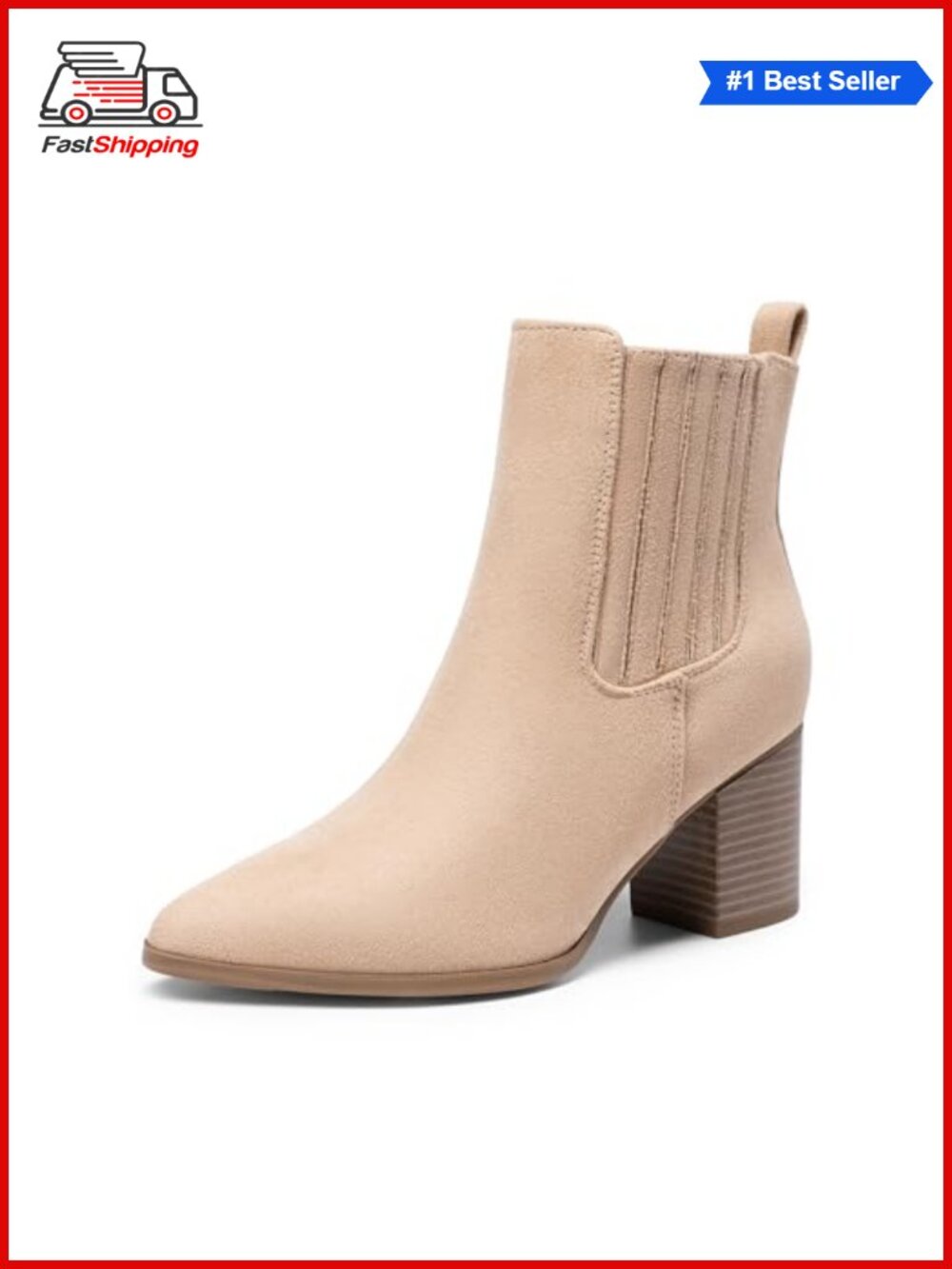 Women's Pointed Toe Chunky Block Heel Ankle Boots Slip-On Booties